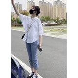 Patcute  Cotton Mid-sleeve Thin Woman Blous Shir 2024 Summer New Loose Fashion Irregular Shirt Casual Vacation Top Korean Women's Clothes