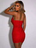 Patcute Sequins Backless Sexy Mini Dress For Women Robe Summer New Spaghetti Strap Sleeveless Ruched Party Short Dress Vestido