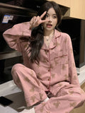 Patcute  Korean Ins Style Cute Bear Pajamas Women's Spring and Autumn 2024 New Brushed Long Sleeve Long Pants Loungewear Set