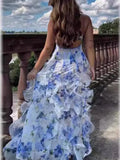 Patcute Spring and Summer New Shoulder Women's Fashion Chiffon Print Long Elegant Evening Dress