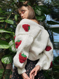 Patcute Y2k Strawberry Embroidery Cropped Sweater For Women Knit Cardigan Female Autumn Long Sleeve Loose Flower Sweater 2024 New