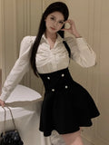 Patcute  Y2K 3 Piece Set Women Cropped Coat + Long Sleeve Shirt + High Waist Halter Ruffles Mini Dress Korean Chic Fashion Sexy Outfits