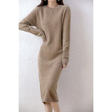 Patcute  Cashmere Sweater Knitted Dresses 100% Merino Wool Women's Winter Female Elegant Pullovers Dress Autumn Casual Long Sleeve Skirts