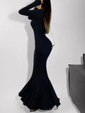 Patcute Elegant Maxi Knitted Dress Women Long Sleeve Square Collar Slim Mermaid Autumn Winter Base Dresses Evening Party Prom Vestidos