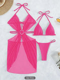 Patcute  3 Piece Halter String Bikini 2024 Hollow Out Swimsuit Women Padded Swimwear Female Bathers Bathing Swimming Swim Suit Beachwear