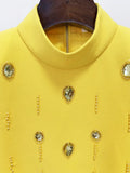 Patcute   Fashion Runway Yellow Bead Diamond 2pcs Set Women Coat Tops Back Zipper And Mini Short Skirts Suits