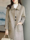 Patcute  Korean Fashion Wool Coat Fall and Winter New Retro Women's Slim Temperament Single-breasted Medium-length Tweed Wool Coat