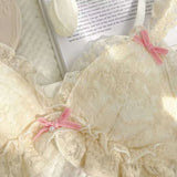 Patcute Japanese girl underwear female sweet cute pure desire without underwire bow lace edge thin bra set