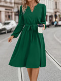 Patcute  New Autumn And Winter Women's Fashion Long Sleeved Small V-neck Strap Dress Women's Green Elegant Casual Waist Pulling Vestidos