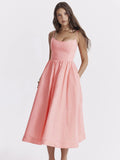 Patcute Women Elegant Long Party Dresses Pink Spaghetti Strap A Line Dress Casual Holiday Vacation Ladies Birthday Dress