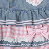 Patcute  Preppy Style Lolita Kawaii Skirts Japanese Sweet Mini Women Harajuku Cute Ball Gown Denim Skater Y2K High Waist Lace Cake Skirts