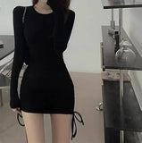 Patcute Women Summer Autumn Sexy Casual dress Fashion Elegent Black Long Sleeve Dress