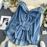 Patcute  Women's Denim Shirt Dress Straps Waist Thin Single-breasted Pockets Jacket Cowboy Blouses Belted Cardigan A-Line Dress Vestido