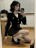 Patcute Black Casual  Knitted Sweater Tops Casual Slim Y2k Mini Skirt Party Elegant Clothing Korean Fashio 2 Piece Set Skirt Woman 2024