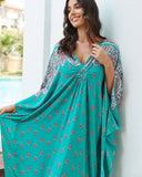 Patcute Cotton Rayon Ethnic Print Cover-Ups Women Robe Boho Beach Wear Kimono Maxi Dress V Neck Loose Oversize Kaftan Vestidos