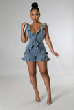 Patcute  V-Neck Ruffled Open Back Denim Jumpsuit Sexy Women Y2K Romper Sleeveless Summer Skinny V Neck Playsuit Streetwear Outfit