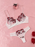 Patcute Sexy Lace Lingerie Push Up Lingerie Semi-Sheer Bra And Panty Sets Women Gathering Chest Underwear Flower Embroidery Bralette Set