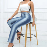 Patcute  Fashion Women Blue High Waist Flared Jeans Sexy Mom Stretch Slim Wide Leg Hip Lift Bell Bottom Y2k Pants Streetwear Trousers