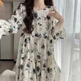 Patcute ZOMRY 2024 High Quality Korean Style Floral Dress Women's Casual Elegant Long Sleeve Ruffle Mini Dresses Loose Large Size S-4XL