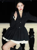 Patcute  Korean Fashion Black Suit Dress Women Long Sleeve Lapel Autumn Spring Y2K Kawaii Birthday Party A-line Princess Vestidos Mujer