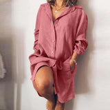 Patcute  cShirt Dress for Women Linen Cotton Spring Summer Casual Vintage Clothing Vintage Loose knee length Dresses