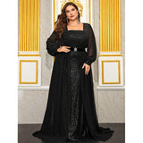 Patcute Plus Size Bust-Wrapped Long Luxury Evening Dress Big Size Chiffon Cape Sequined Long Elegant Woman's Evening Dress 5xl 6xl