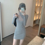 Patcute  Short Extreme Mini Turtleneck Clothing Crochet Red Female Dress Solid Women's Dresses Knit Bodycon Thic Hot Cheap Casual Trendy