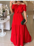 Patcute Summer Boho Red Dress Fashion Short Sleeve Beach Long Dress Casual Loose Elegant Holiday Party Dresses For Women Robe Femme