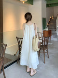 Patcute  Sanmuzi Fast Fashion Women clothes Summer Solid Sleeveless Loose Casual Simplicity Hanging Neck Temperament Long dress Dress