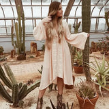 Patcute TEELYNN long sleeve dresses Women tunic Vintage floral Embroidered Cotton Long Dress vestidos Casual Hippie Boho Asymmetric robe