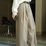 Patcute  Autumn and winter women's casual solid color high waist loose wide leg pants