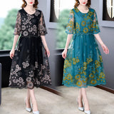 Patcute Summer Dress Mother Heavy Embroidered Flower High-End Dress Female Spring High-End Imitation  Silk Floral Dress