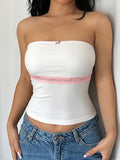 Patcute Sweet Y2K Contrast Lace Strapless White Tube Top Women 2000s Cute Kawaii Cropped Vest