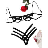 Patcute Bondage Harness Lingerie Set Womens Elastic Hollow Out Bra Sets Black Cupless Cage Bra Thong Sexy Intimates Exotic Underwear