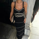 Patcute Dress Sexy Off The Shoulder Camisole Dress Slimming And Fashionable Striped Knitted Long Dress For Women