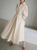 Patcute Spring Dress Long Sleeve Solid Color Cotton Linen Elegant Maxi Dresses For Women 2024 Casual V Neck Shirt Party Long Dress Robe