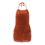 Patcute  Summer Tassel Dresses Female Halter Backless Casual Club Mini Dress Sexy Fringe Bandage Bodycon Party Dress Clothing Vestidos