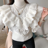 Patcute  Ruffles Design England Style Turtleneck Outfit Sweater Women Spring Autumn Winter Ladies Elegant Party Pullovers Dropshipping