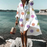 Patcute  Spring And Summer Fashion Women's Loose Casual Shirt Dress Elegant Women's Casual White Print Lapel Single Breasted Dress S-5XL