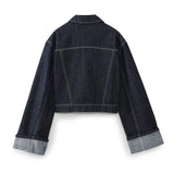 Patcute  Autumn/Winter New Product Women's New Fashion and Casual Versatile Rolled Edge Sleeves Denim Jacket Coat