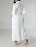 Patcute Summer Pleated Maxi Dress Women Casual Solid Turn Down Collar Half Sleeve Ruched Party Club Work Business Wedding Dress Women