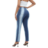 Patcute  Fashion Women Blue High Waist Flared Jeans Sexy Mom Stretch Slim Wide Leg Hip Lift Bell Bottom Y2k Pants Streetwear Trousers