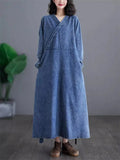 Patcute Literary Style Retro Slanted Collar Distressed Denim Dress Temperament Versatile Personality A-Line Dress For Women Robe K085