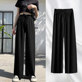 Patcute  Women Pants  New Spring Summer Ice Silk Wide Leg Pants High Waist Casual Female Slim Loose Straight Black Trousers