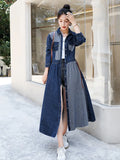 Patcute  Women Denim Dress New Spring Turn Down Collar Long Sleeve Stripe Patchwork Jean Dresses Female Fashion Autumn Long Vestidos