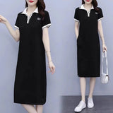 Patcute Summer Women's New Thin Western-style Slim Loose Belly Long T-shirt Sports Style Knee-length Fashion knitted Dress