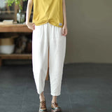 Patcute   2024 Summer Casual Cotton Linen Pants Women Retro Pockets Loose Harem Pants Woman Solid Elastic Waist Trousers Female