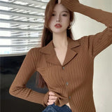 Patcute  Black Knit V Neck Cardigan Women Korean Fashion Long Sleeve Sweater Cardigans Woman Single Breasted Slim Fit Jumper Mujer