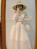 Patcute Summer Elegant Lace Fairy Dresses Women Embroidery Mesh Sweet Party Long Dress Female Elegant Korean Lolita Princess Dress