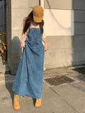 Patcute SML Women Loose Ladies Vintage Long Denim Dress Female Tassel Spaghetti Strap Jeans Denim Dresses Female (78913